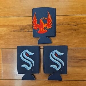 Set Of 3 Seattle Kraken & Coachella Valley Firebirds Reversible Drink Cozies